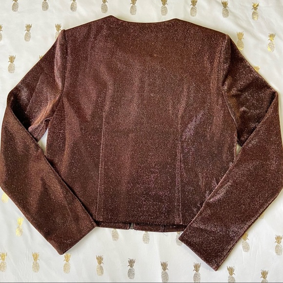 Tahari Bronze Shine Crop Zip Up Blazer Jacket - Picture 10 of 13